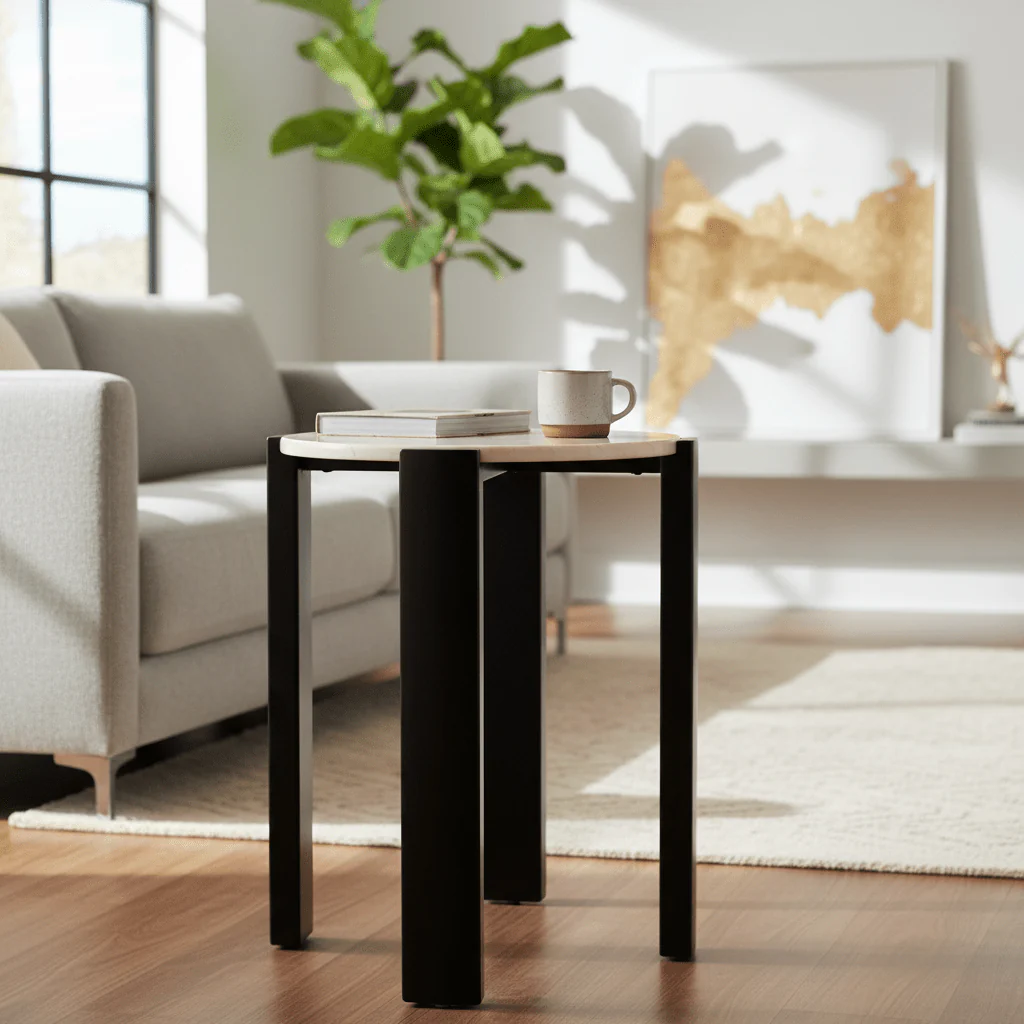 Palermo Cream Marble Top Round Side Table - Image 8