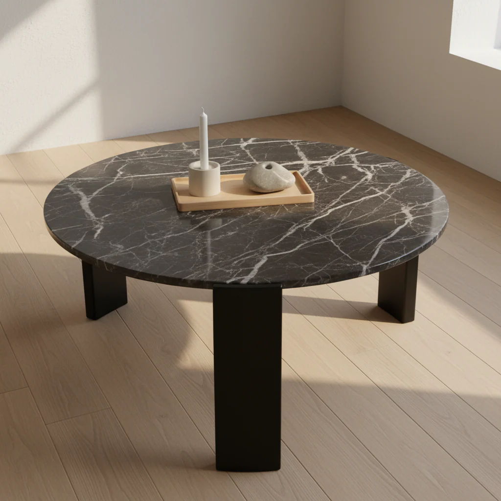 Palermo Round Black Marble Top Large Coffee Table - Image 3