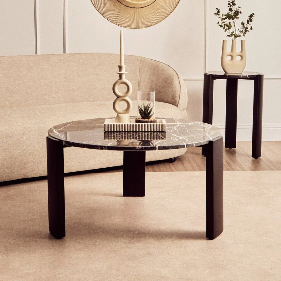 Palermo Round Black Marble Top Large Coffee Table - Image 6