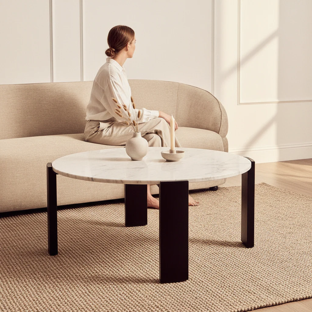 Palermo Round White Marble Top Large Coffee Table - Image 2