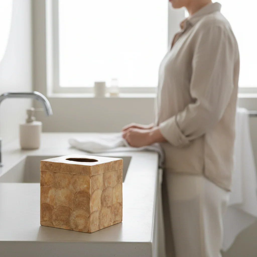 Palu Beige Seashell Square Tissue Box - Image 2