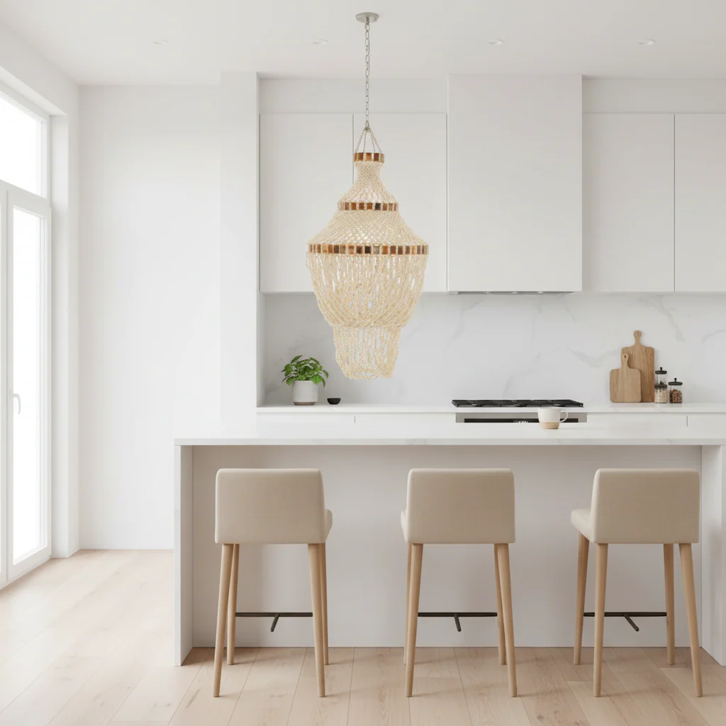 Palu Natural White and Amber Shell Pendant Light - Image 3