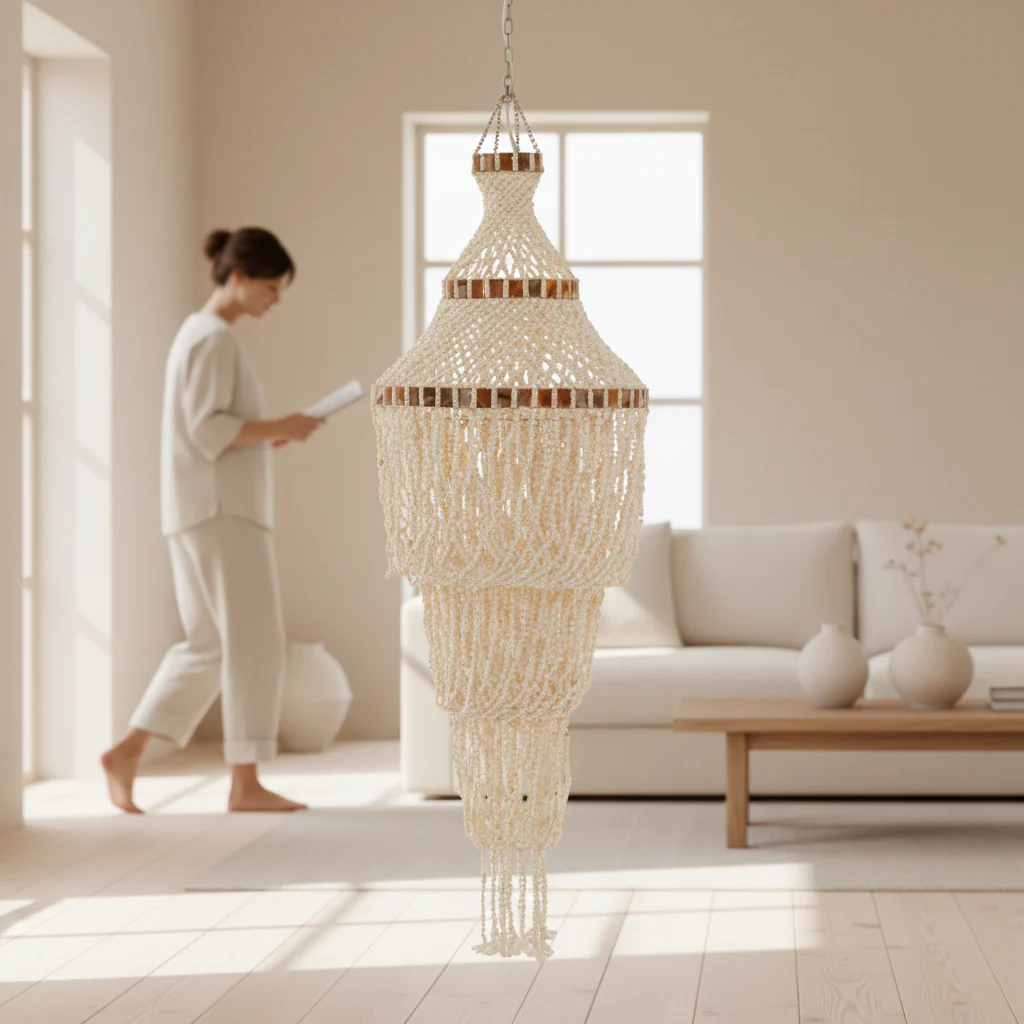 Palu Natural White and Amber Shell Pendant Shade - Image 2