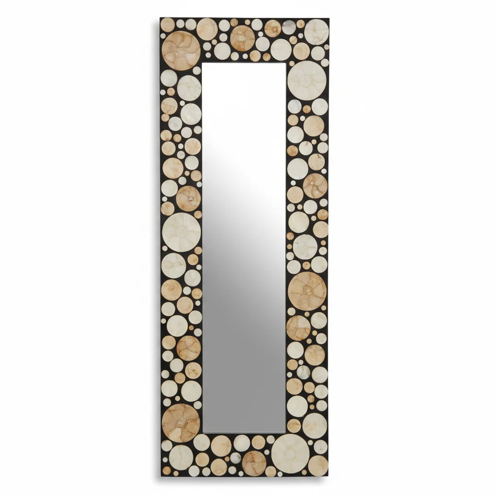 Palu Rectangular Black Wall Mirror with Shell Inlay
