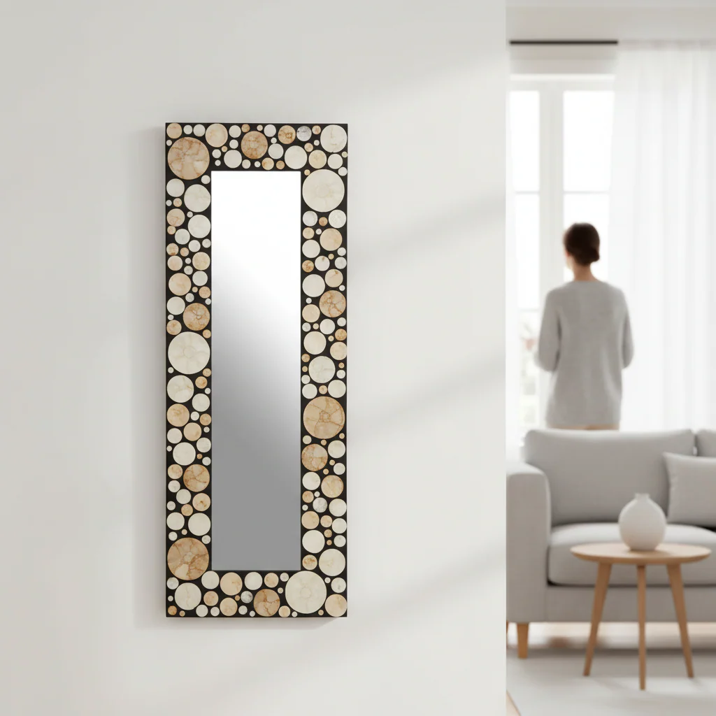 Palu Rectangular Black Wall Mirror with Shell Inlay - Image 2