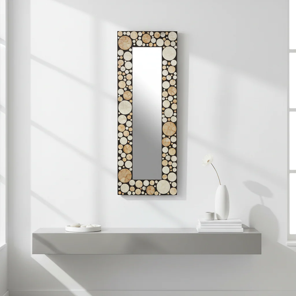 Palu Rectangular Black Wall Mirror with Shell Inlay - Image 3