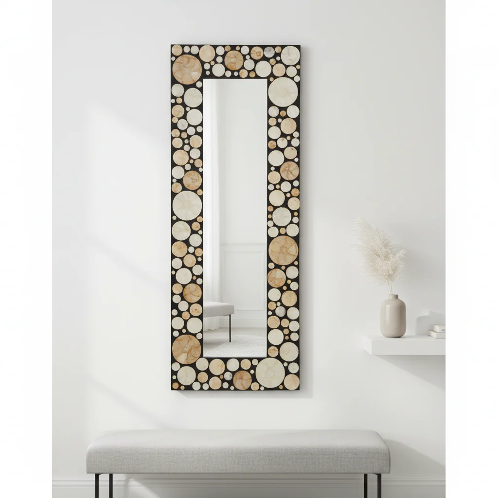 Palu Rectangular Black Wall Mirror with Shell Inlay - Image 4