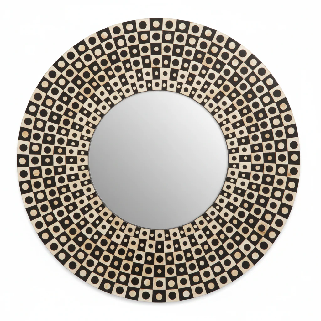 Palu Round Black Wall Mirror with Shell Inlay