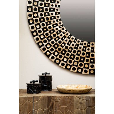 Palu Round Black Wall Mirror with Shell Inlay - Image 9