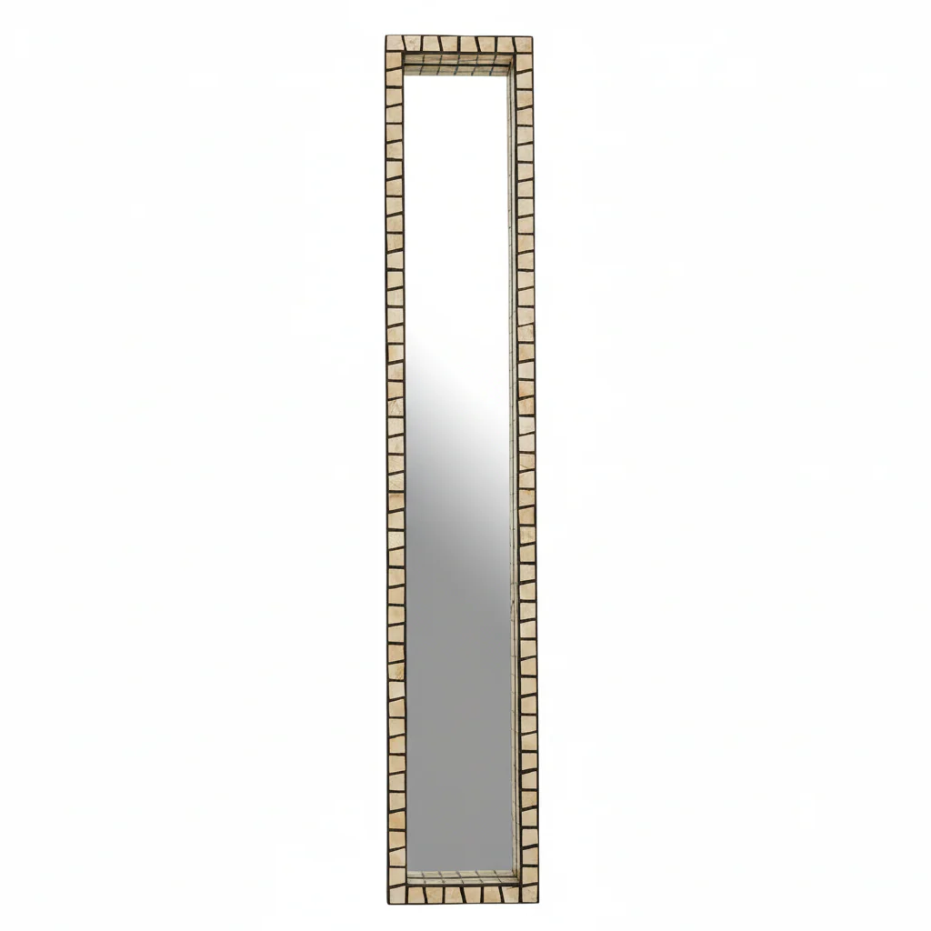 Palu Tall Black Wall Mirror with Shell Inlay