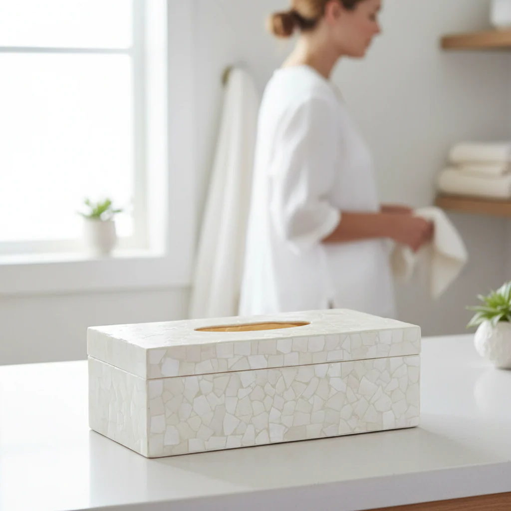 Palu White Sea Shell Tissue Box - Image 2