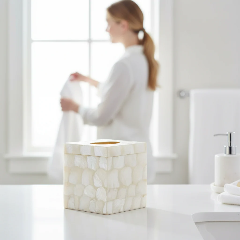 Palu White Shell Square Tissue Box - Image 2