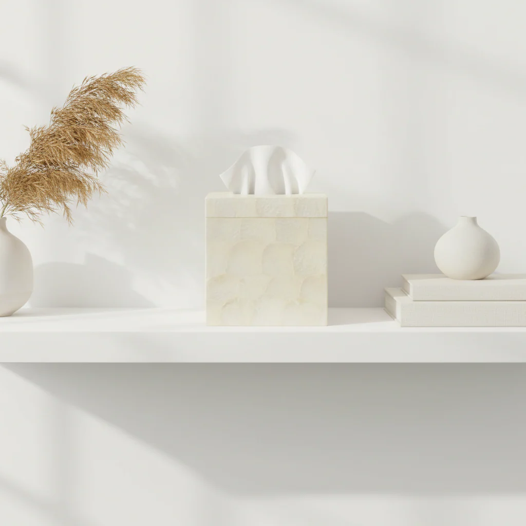 Palu White Shell Square Tissue Box - Image 4