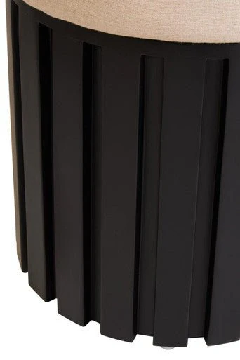 Perdoba Ridge Base Mango Wood Black Finish Texture Fabric Stool - Image 11