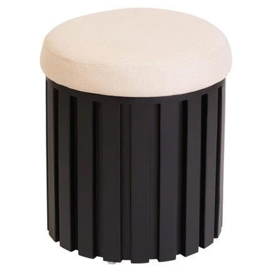 Perdoba Ridge Base Mango Wood Black Finish Texture Fabric Stool - Image 5