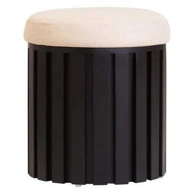 Perdoba Ridge Base Mango Wood Black Finish Texture Fabric Stool - Image 6