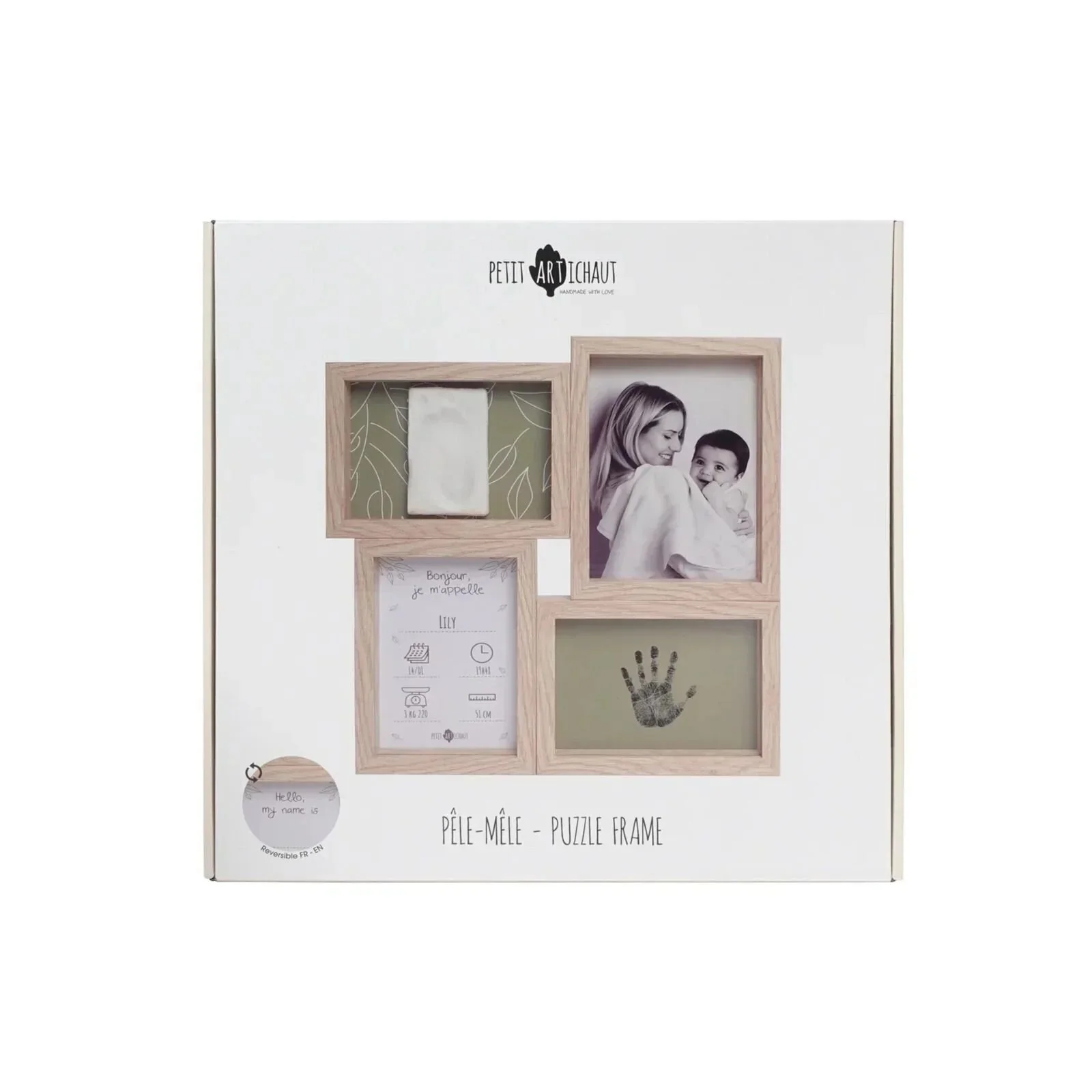 Petit Artichaut Puzzle Frame with Hand & Foot Imprints - Olive Tree - Image 6