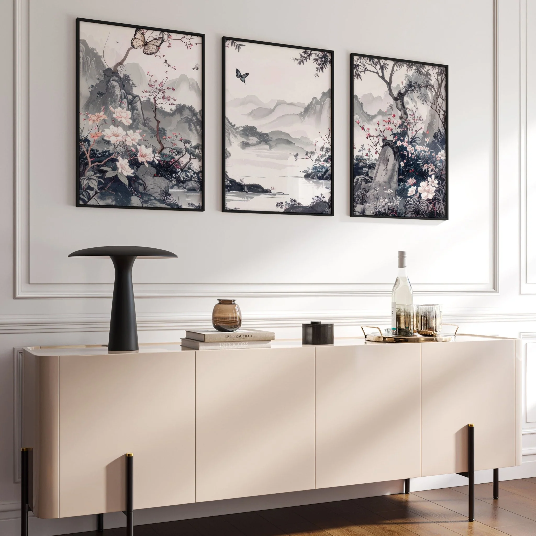 Picture Walls Living Room | Set of 3 Chinoiserie Wall art Prints - Image 3