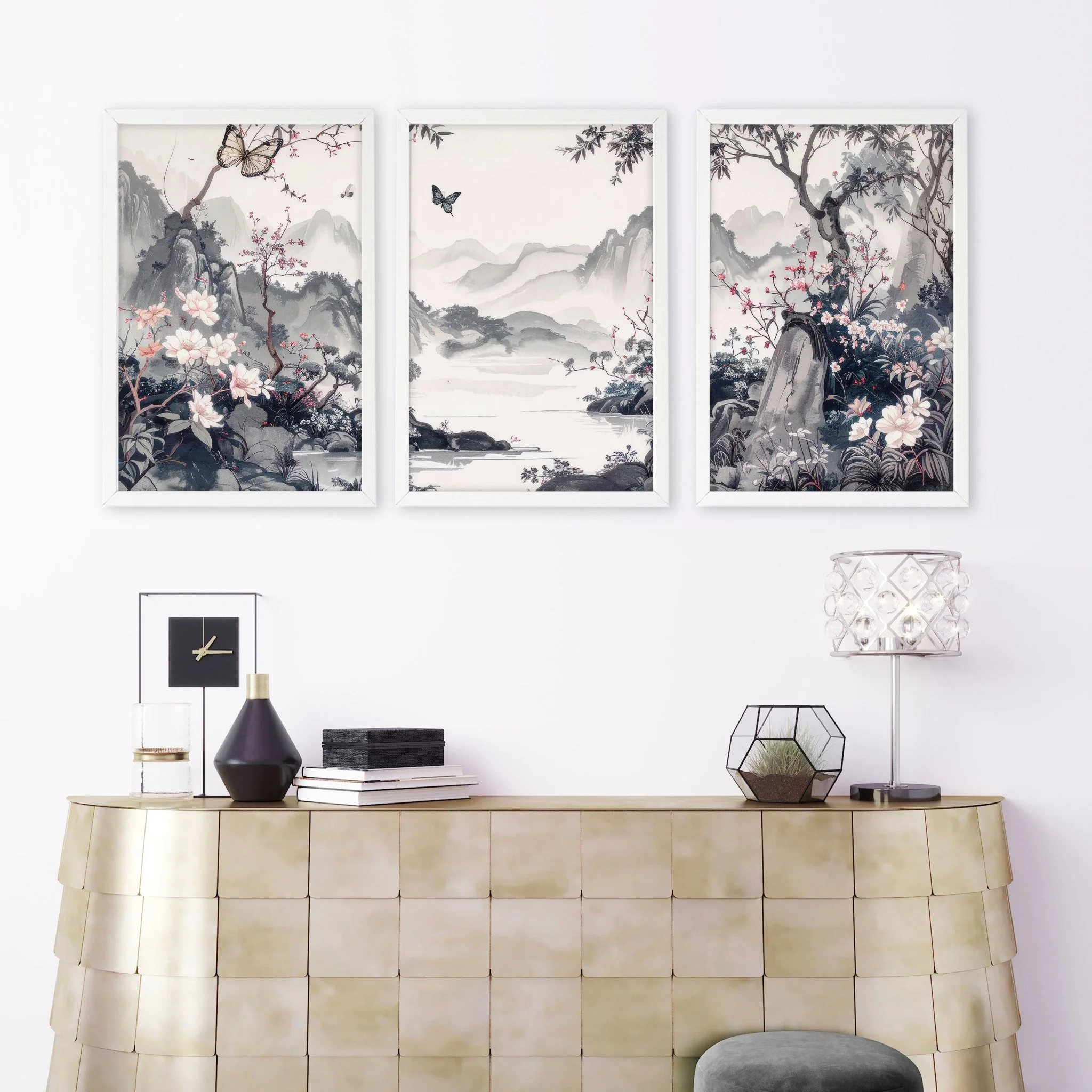 Picture Walls Living Room | Set of 3 Chinoiserie Wall art Prints - Image 4