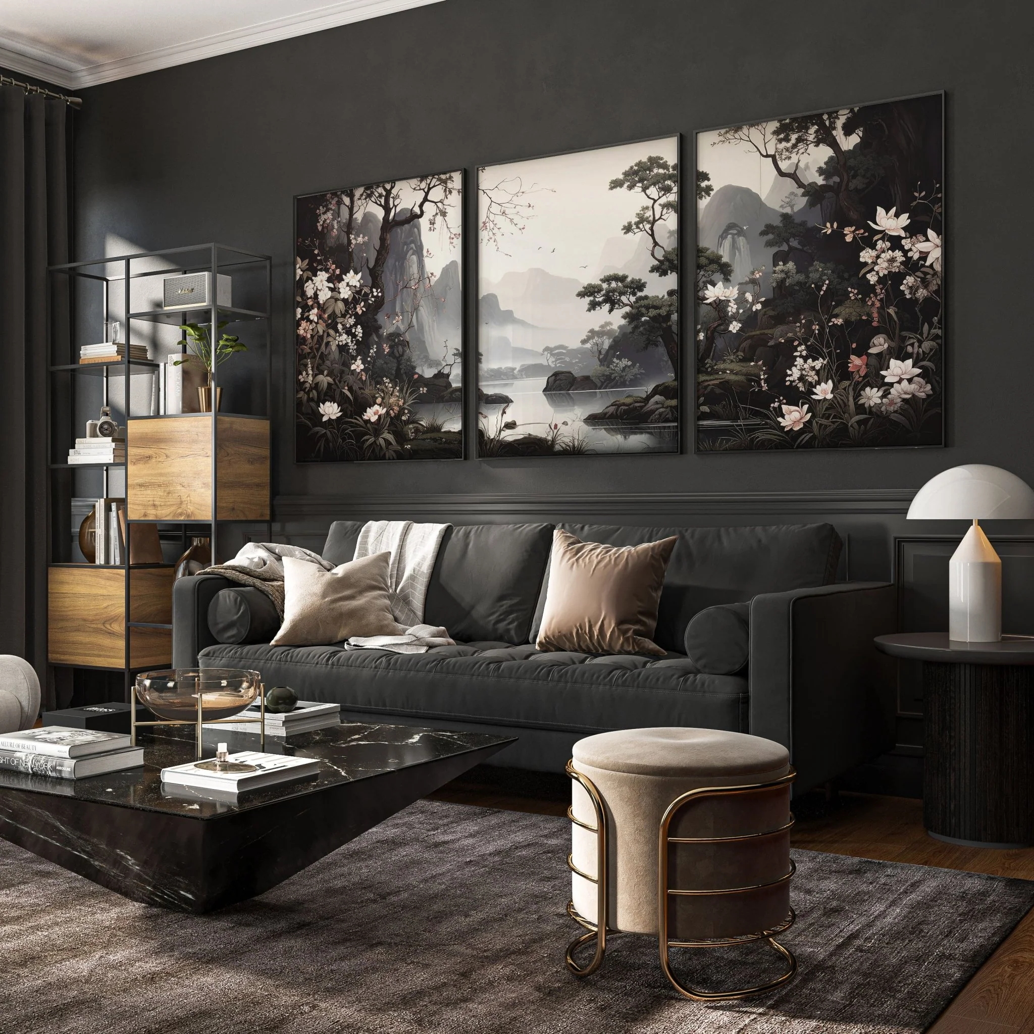 Pictures For Living Room Wall | Set of 3 Chinoiserie Wall art Prints