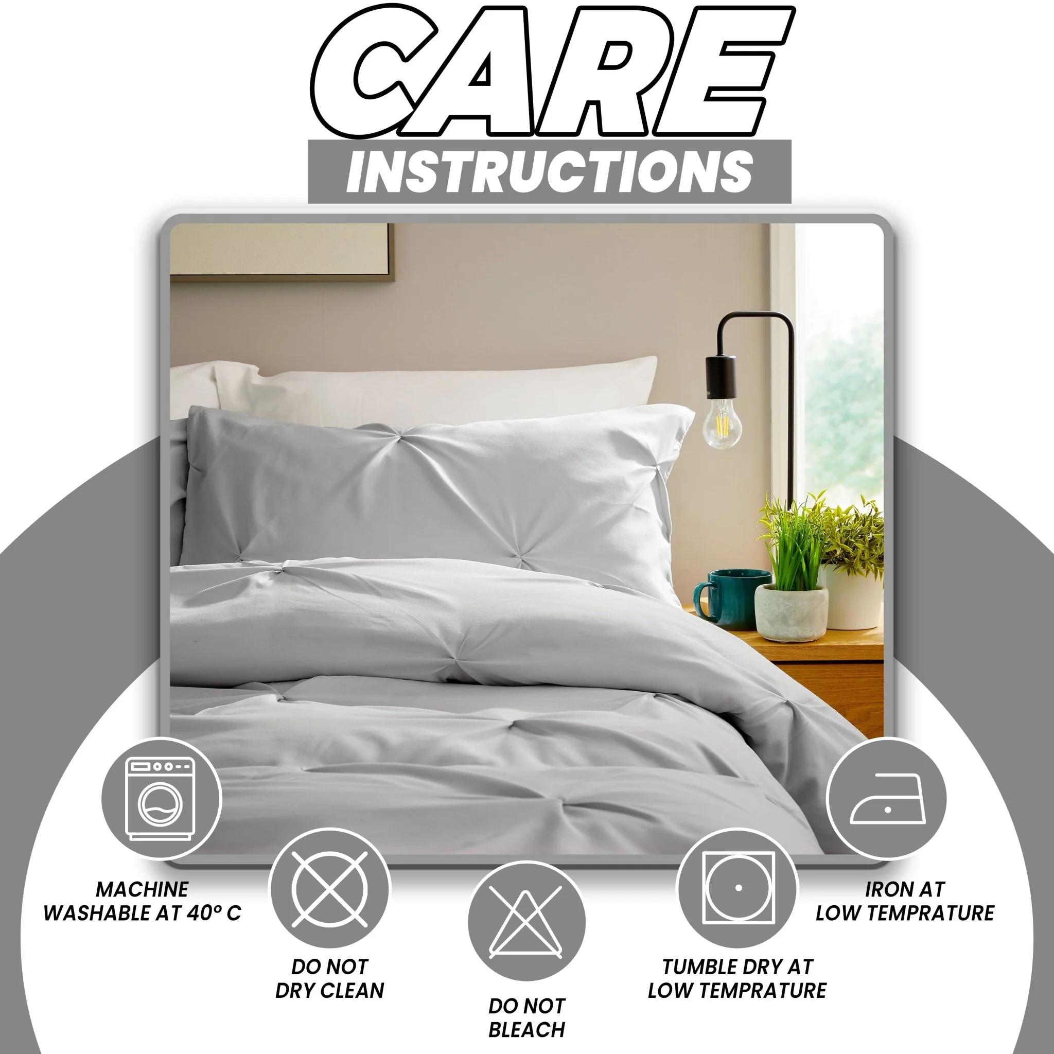 Pintuck Grey Microfibre Duvet Cover Set with Pillowcases Soft Breathable Easy Care Bedding Set Quilt Cover - Image 5