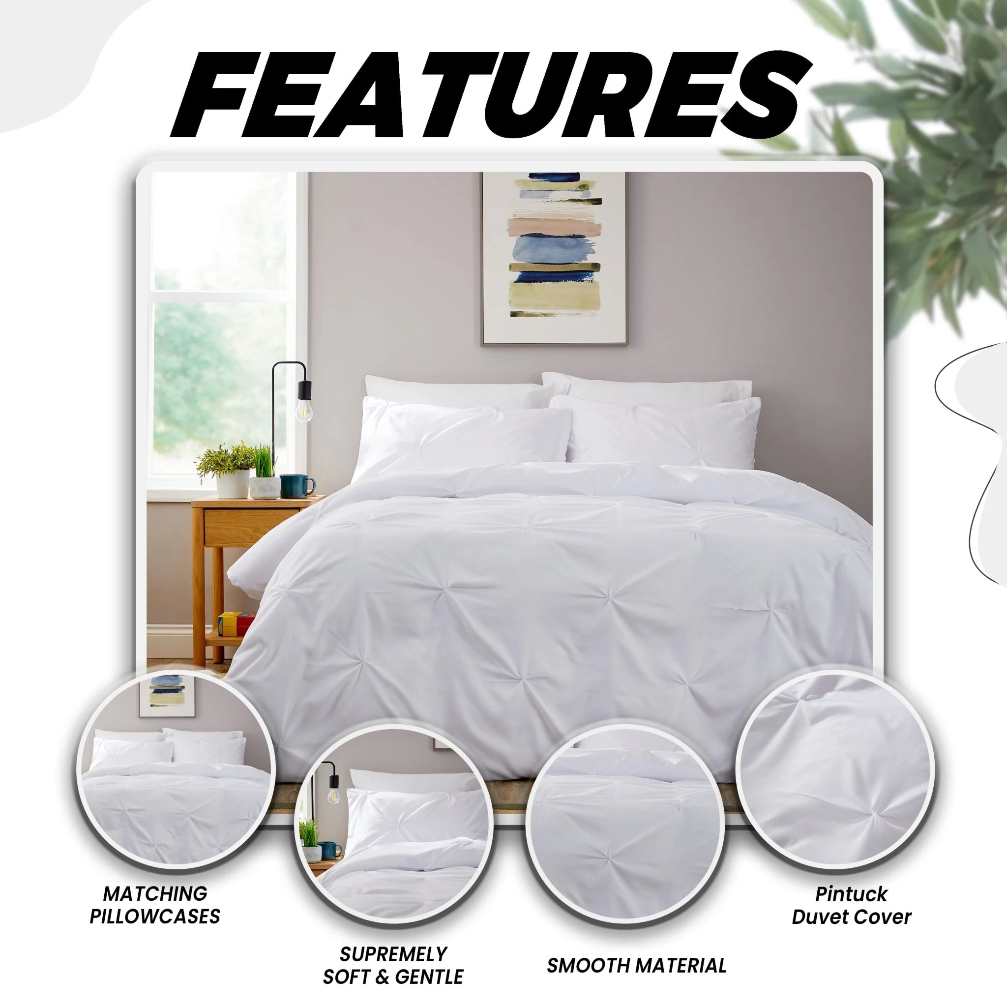 Pintuck White Microfibre Duvet Cover Set with Pillowcases Soft Breathable Easy Care Bedding Set Quilt Cover - Image 4