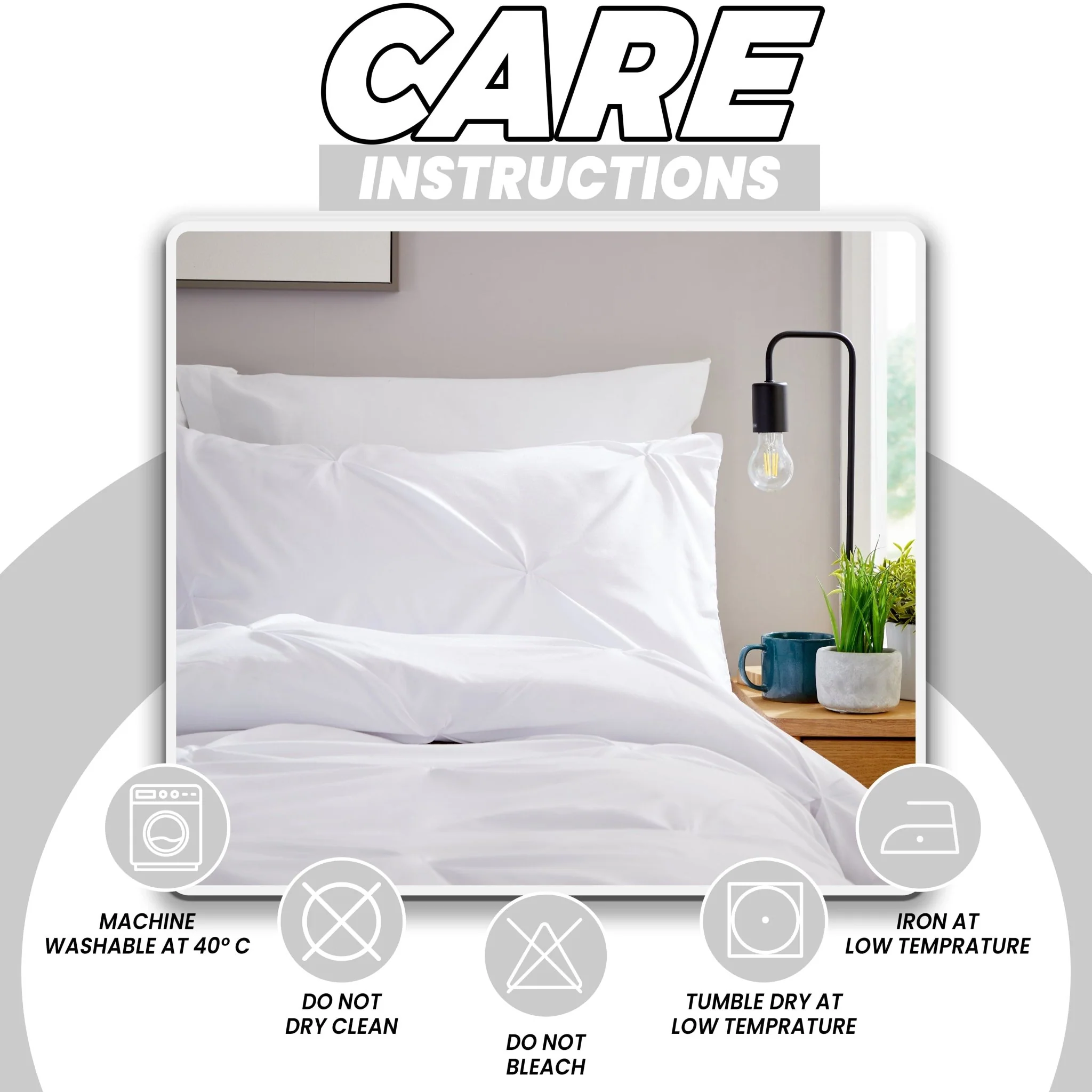 Pintuck White Microfibre Duvet Cover Set with Pillowcases Soft Breathable Easy Care Bedding Set Quilt Cover - Image 5