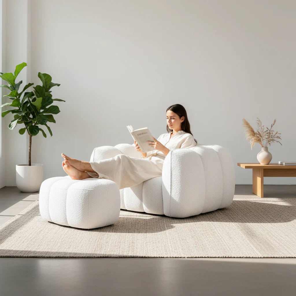 Pooky Pumpkin Single Armchair, White Boucle - Image 2