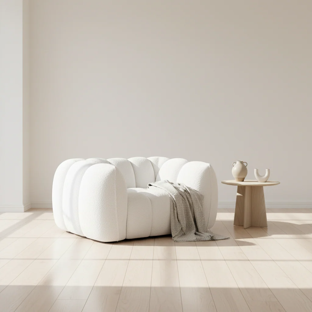 Pooky Pumpkin Single Armchair, White Boucle - Image 3