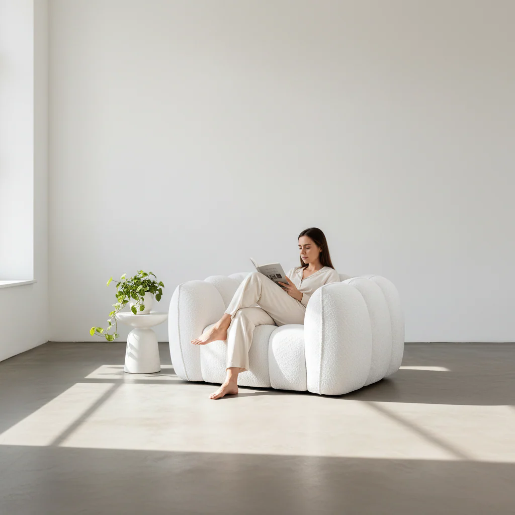 Pooky Pumpkin Single Armchair, White Boucle - Image 7