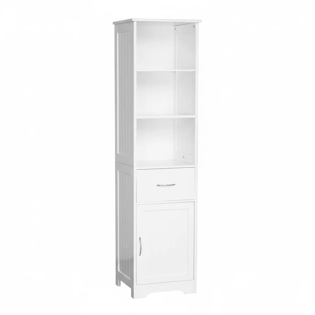 Portland White Wood Floor standing Cabinet With Shelves - Image 3