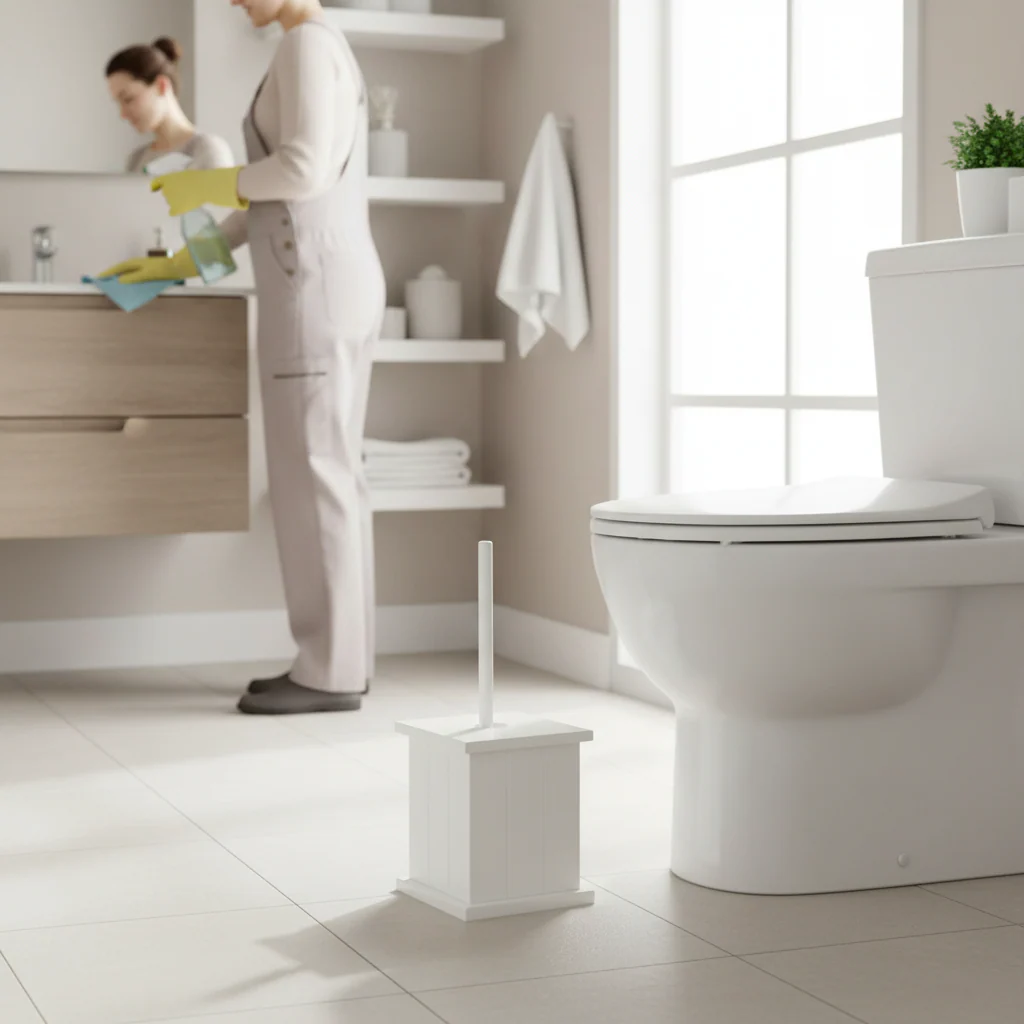 Portland White Wooden Toilet Brush Holder - Image 2
