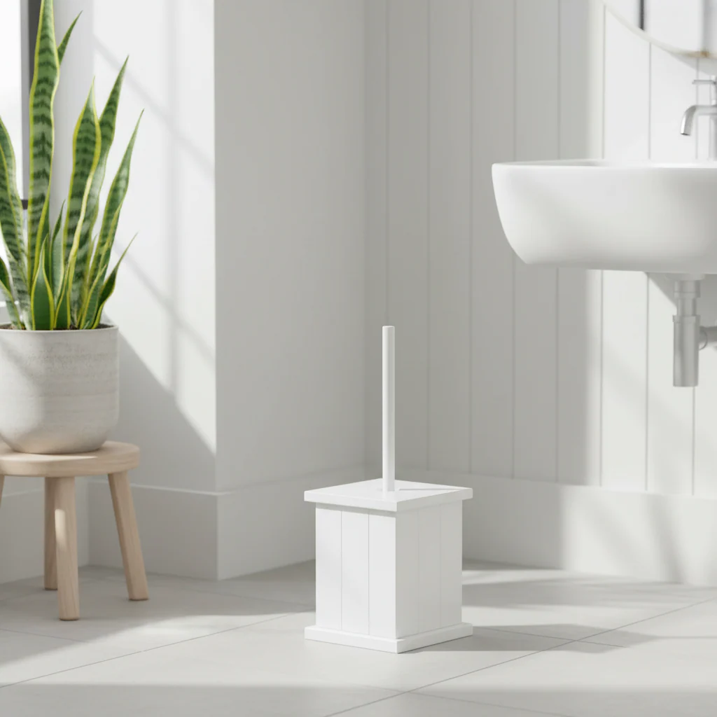 Portland White Wooden Toilet Brush Holder - Image 3