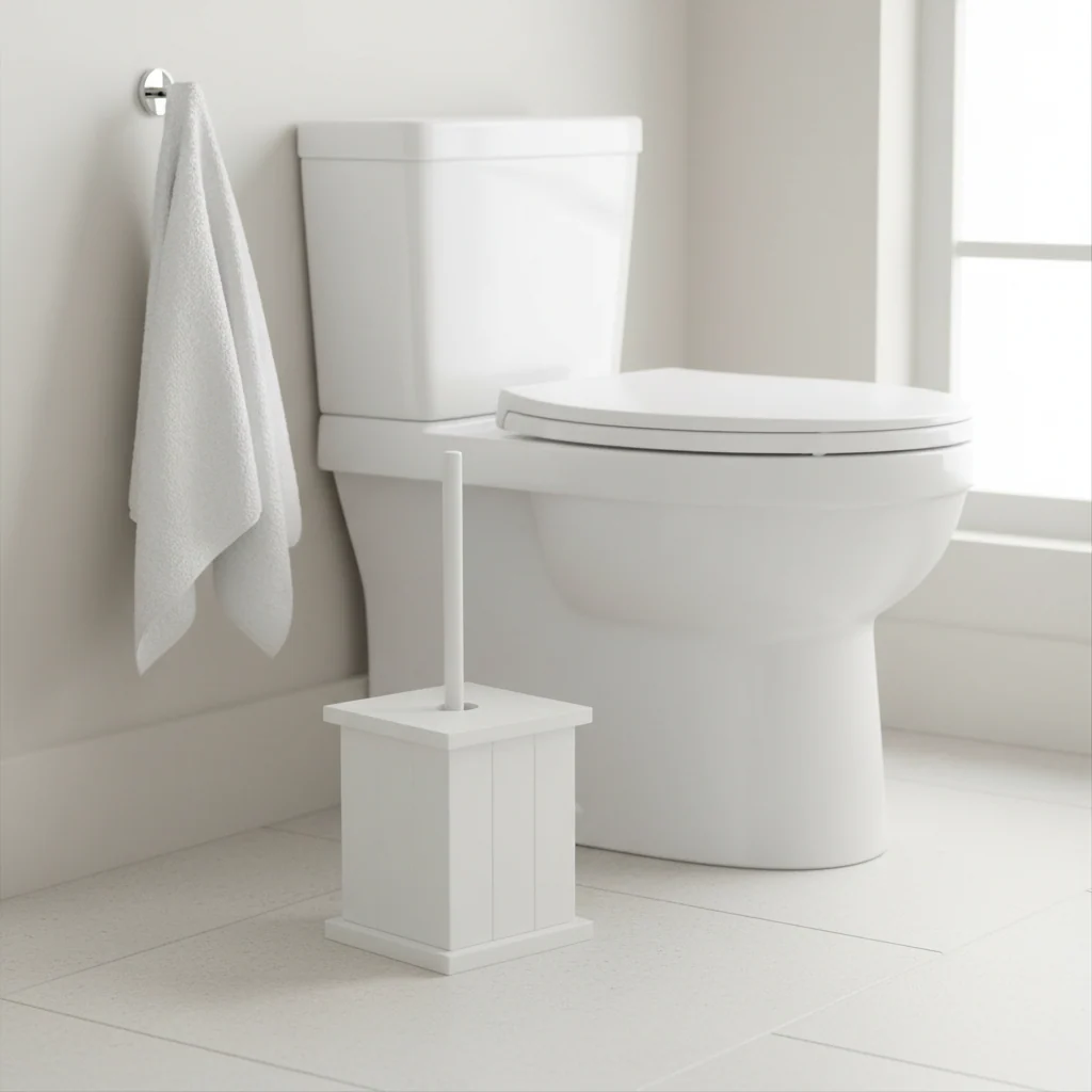 Portland White Wooden Toilet Brush Holder - Image 4
