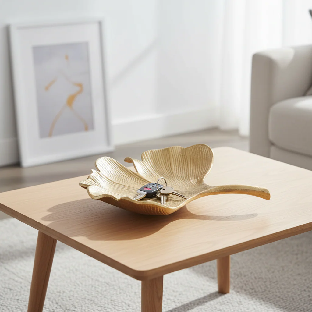 Prato Large Antique Gold Finish Ginkgo Dish - Image 4