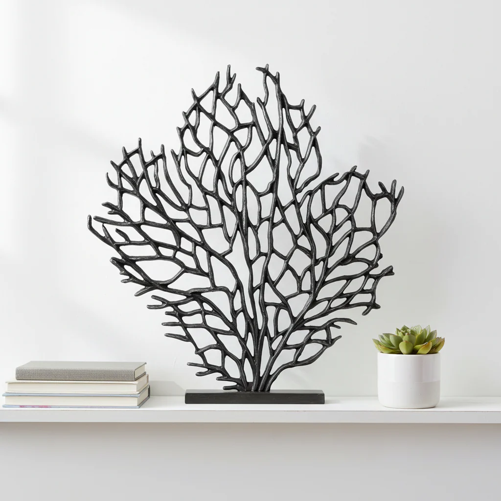 Prato Large Black Nickel Finish Coral Sculpture - Image 3