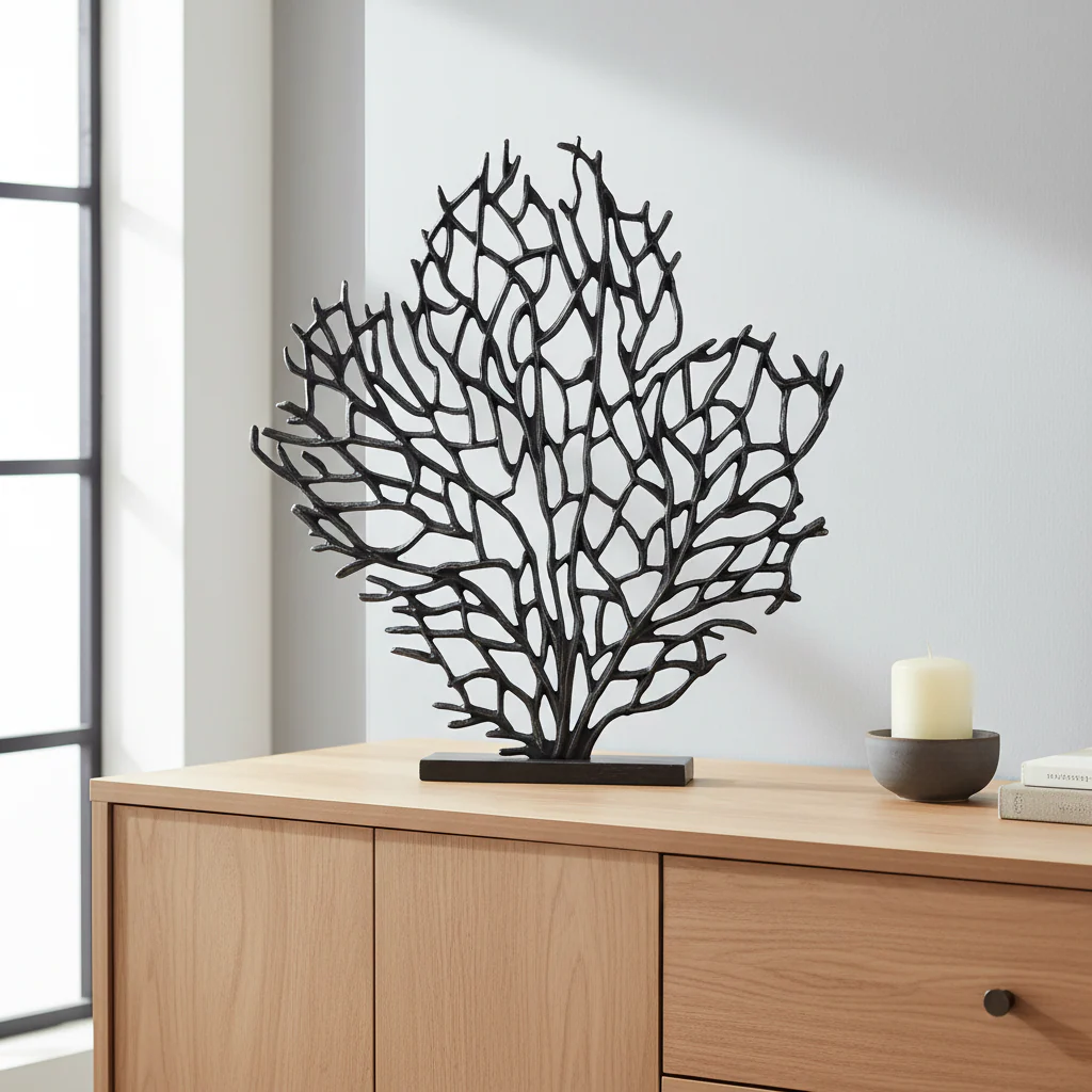 Prato Large Black Nickel Finish Coral Sculpture - Image 4
