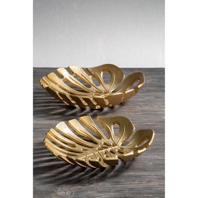 Prato Monstera Small Gold Finish Leaf Dish - Image 6