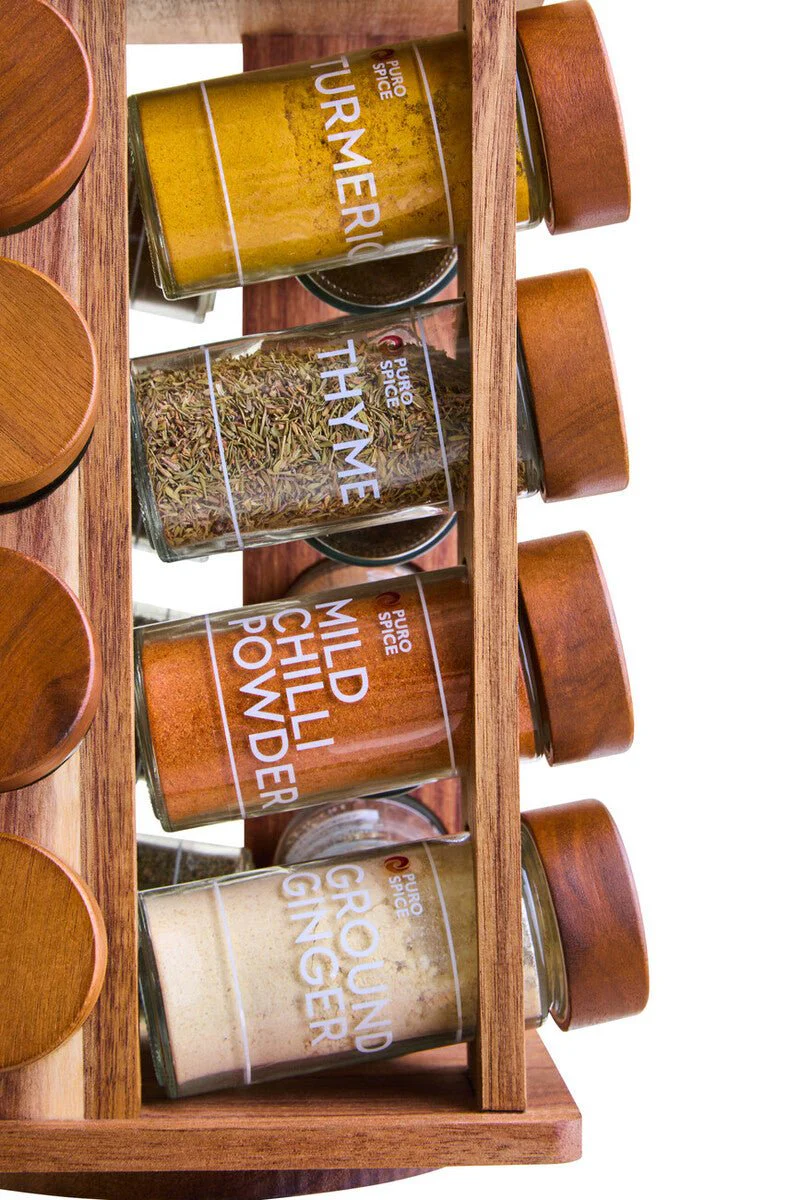 Puro Acacia Wood Revolving Spice Rack with 16 Jars - Image 12