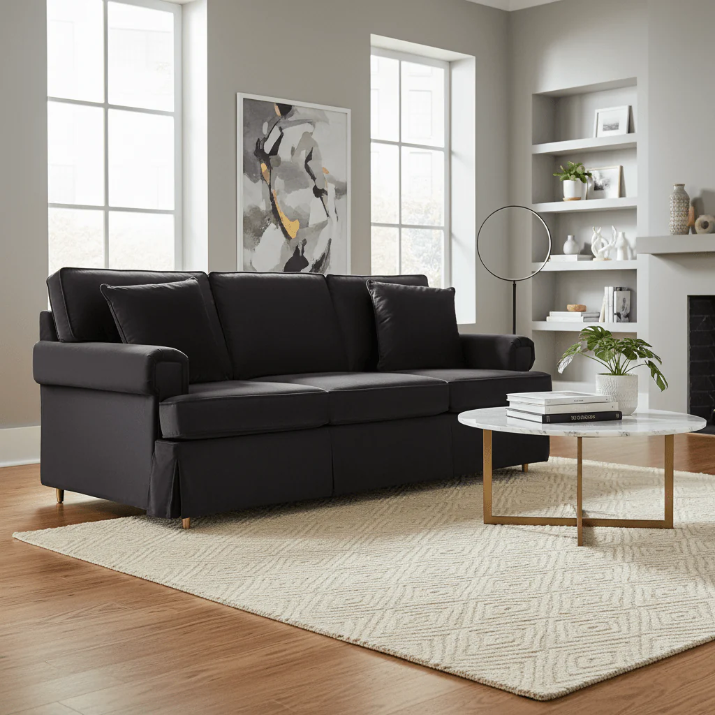Ralph Three Seat Black Velvet Sofa - Image 9