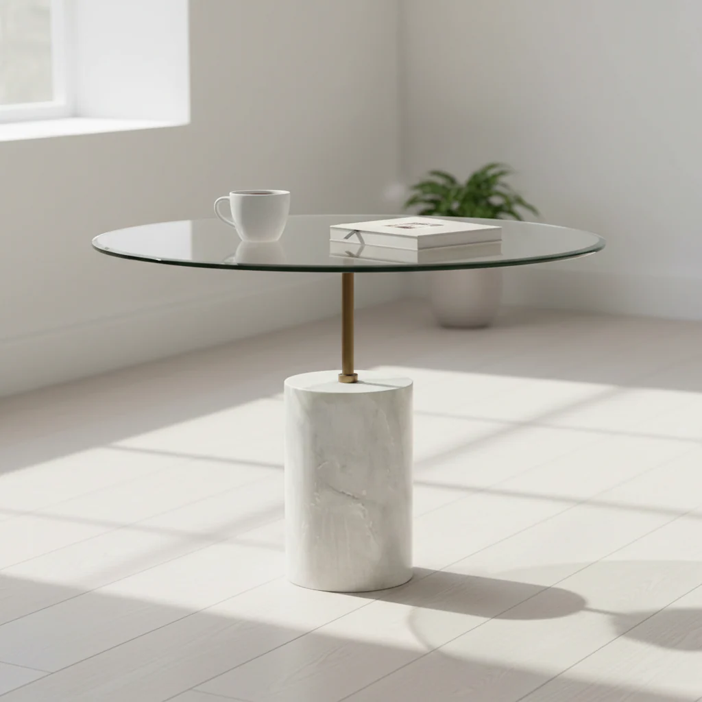 Rany Glass And White Marble Side Table - Image 3