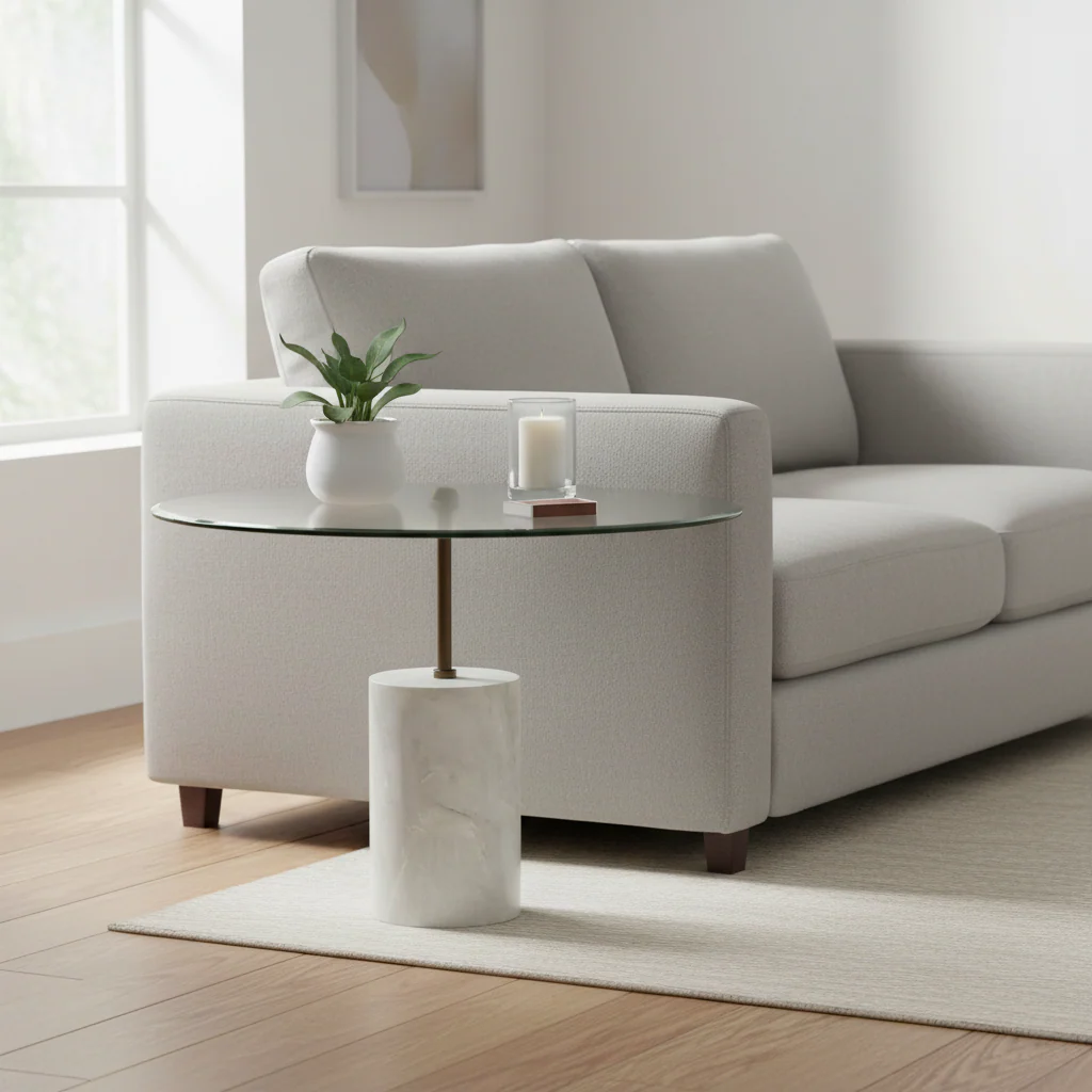 Rany Glass And White Marble Side Table - Image 4