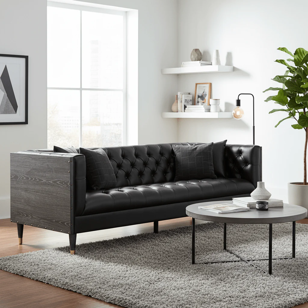 Raven 3 Seat Black Faux Leather Sofa - Image 11