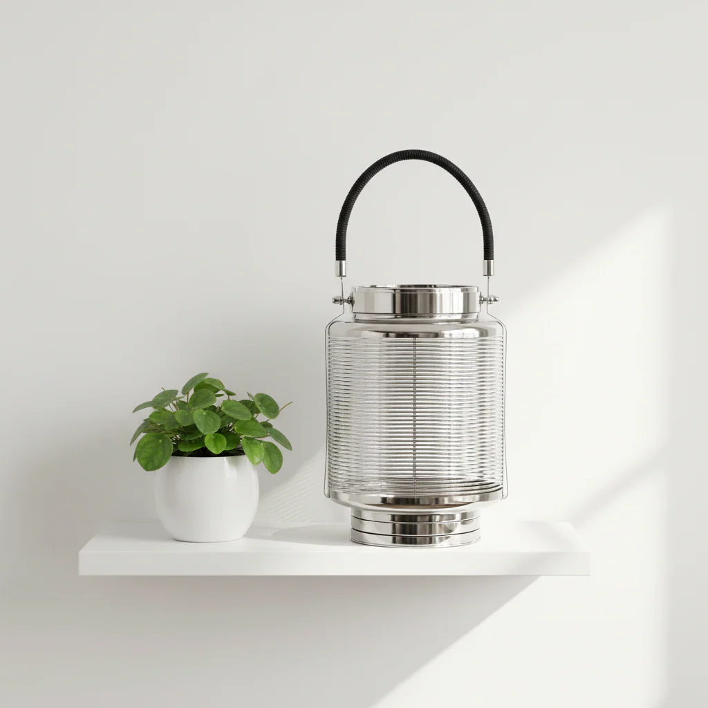 Raya Large Nickel Stripe Lantern - Image 3