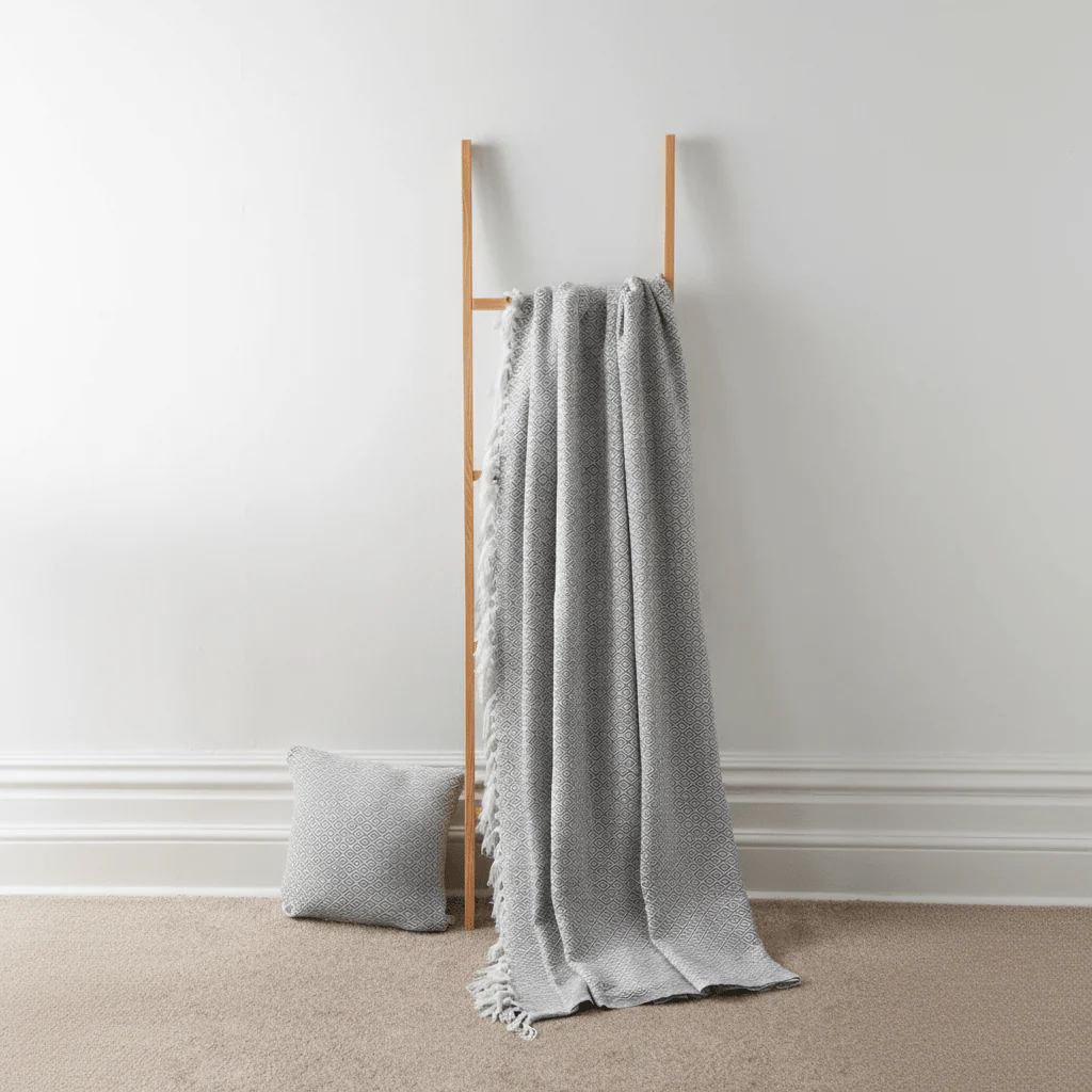 Regal Handwoven Pure Cotton Throw Blanket with Diamond Geometric Pattern Eco-Friendly Durable Bedspread Sofa Cover in Multiple Sizes