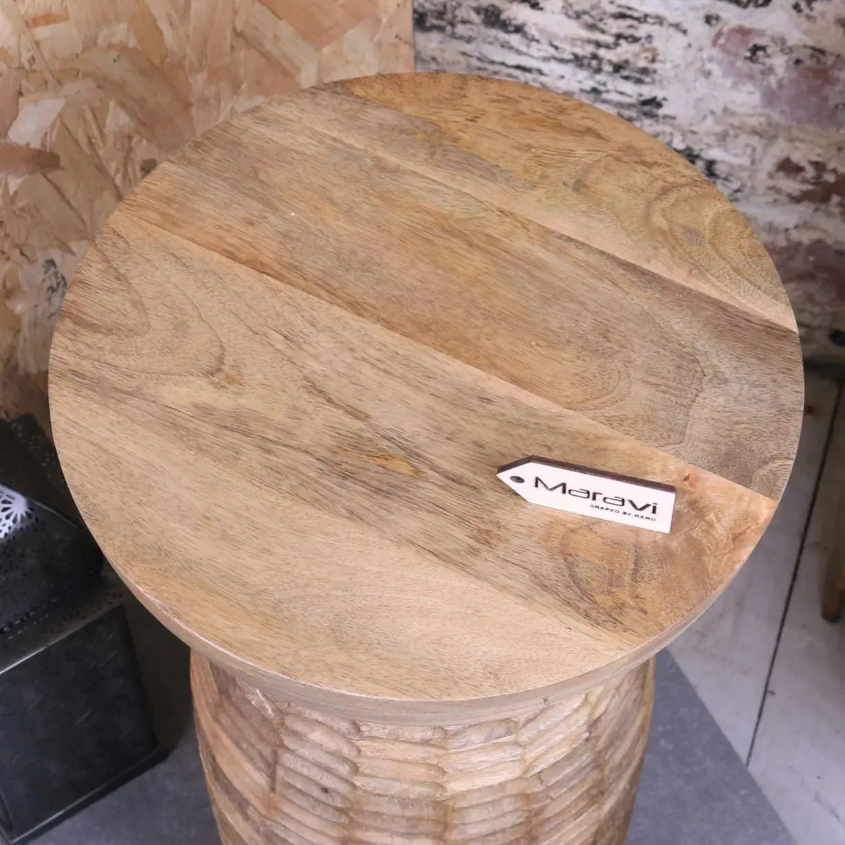 Reiek Wooden Carved Pedestal Side Table - Image 4