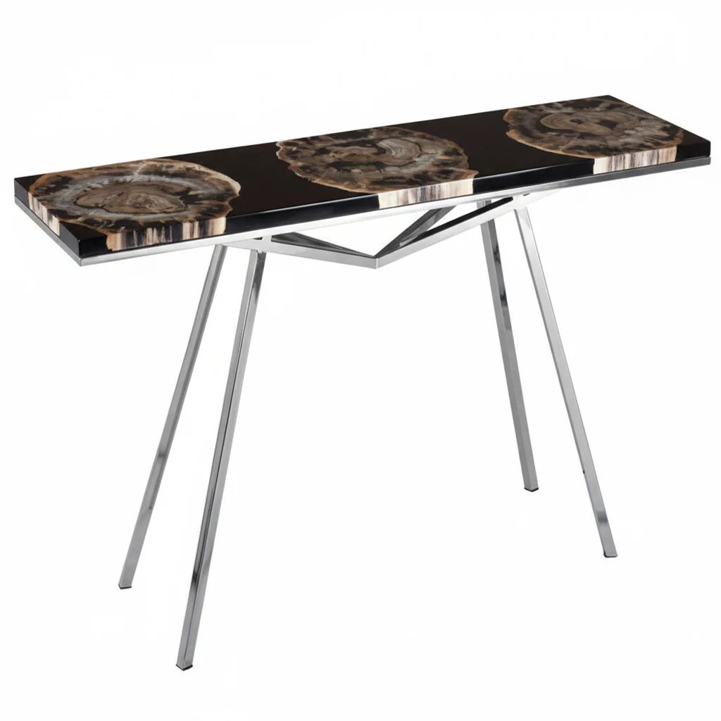 Relic Black Resin And Silver Legs Console Table