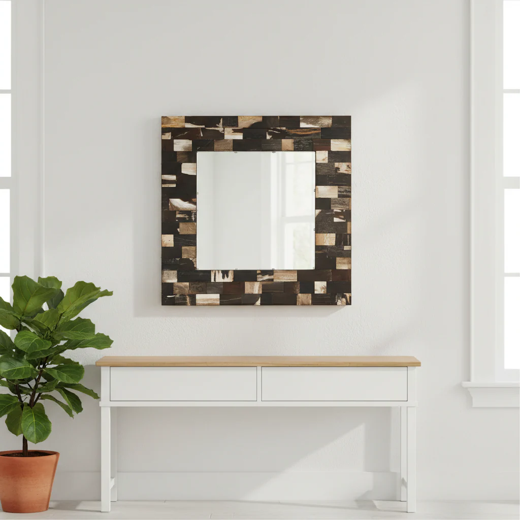 Relic Square Petrified Wood Wall Mirror - Image 3