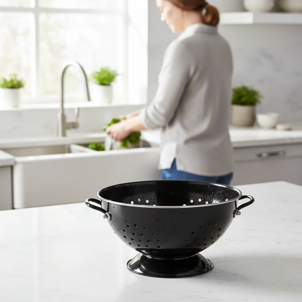 Retro Black Enamel Colander - Image 2
