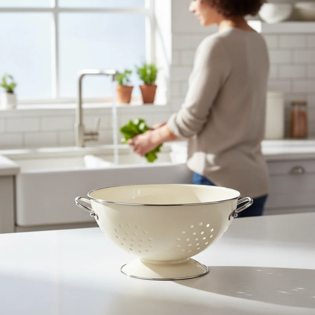 Retro Cream Enamel Colander - Image 2